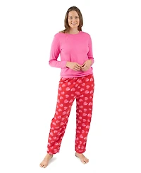 Leveret Women's Matching Family Cotton Top and Fleece Pants Heart Pajamas