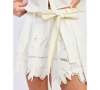 En Saison Women's Anna Embroidered High-Rise Shorts