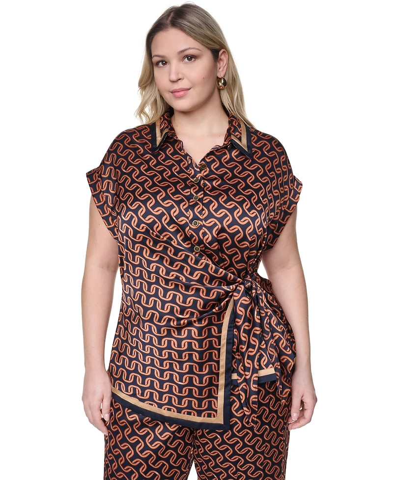 Karl Lagerfeld Paris Women's Side Tie Button Down Shirt