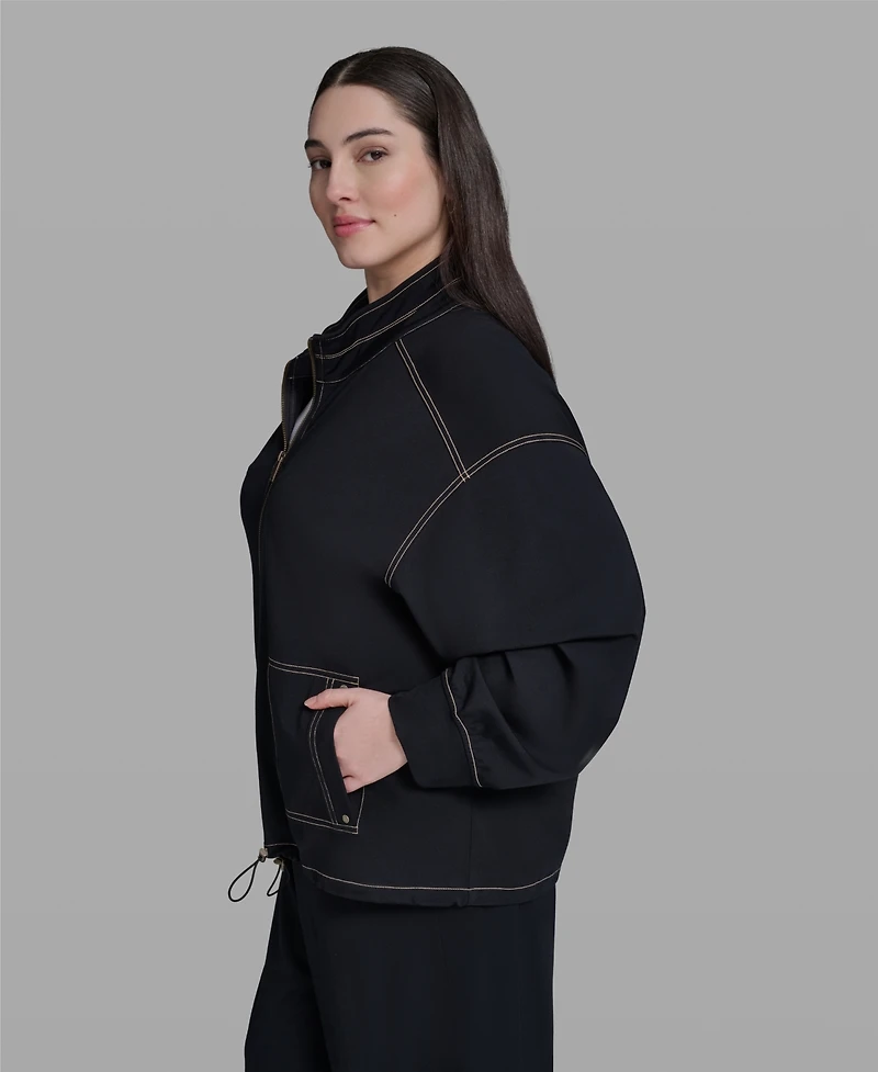 Karl Lagerfeld Paris Women's Mock Neck Zip-Front Jacket