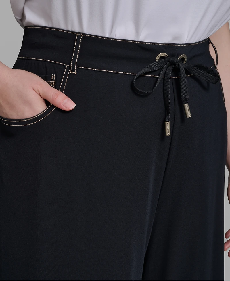 Karl Lagerfeld Paris Women's High-Waist Knit Flared Drawstring Pant