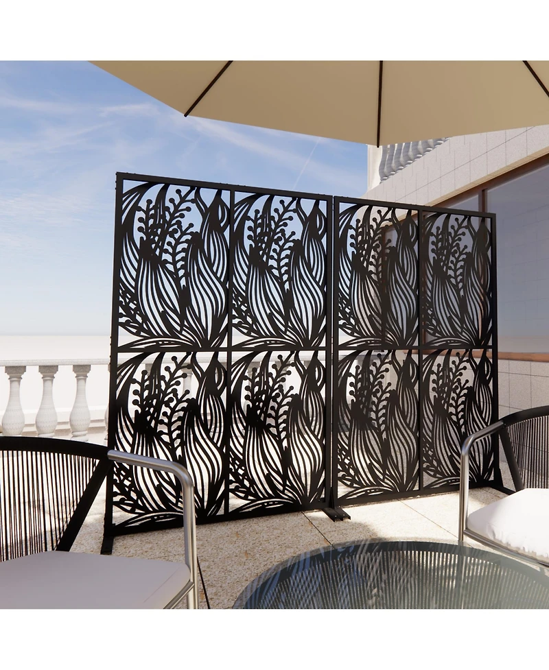 sumyeg Metal Privacy Screen Outdoor Indoor Freestanding Divider with Leaf Shape Design
