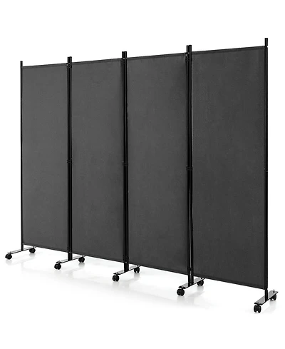 sumyeg 4-Panel Folding Room Divider Privacy Screen with Lockable Wheels for Indoor Use