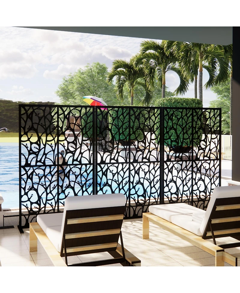 sumyeg Metal Privacy Screen 3.8ft x 6ft Outdoor Indoor Freestanding Divider with Bird Shape Design