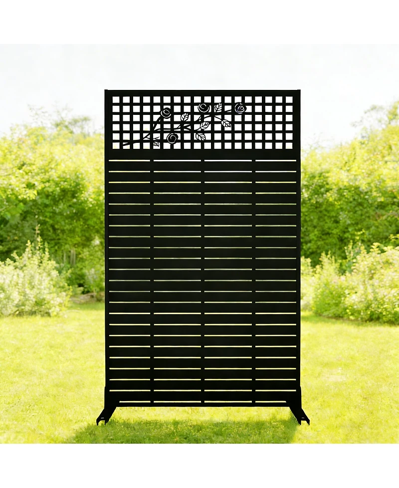 sumyeg Metal Privacy Screen 72 Inch x 43.3 Inch Freestanding Indoor Outdoor Divider with Rose Pattern