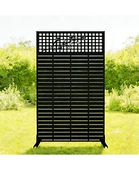sumyeg Metal Privacy Screen 72 Inch x 43.3 Inch Freestanding Indoor Outdoor Divider with Rose Pattern
