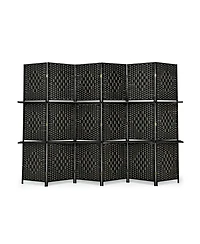 sumyeg 6-Panel Folding Fiber Room Divider with 2 Display Shelves for Indoor Use