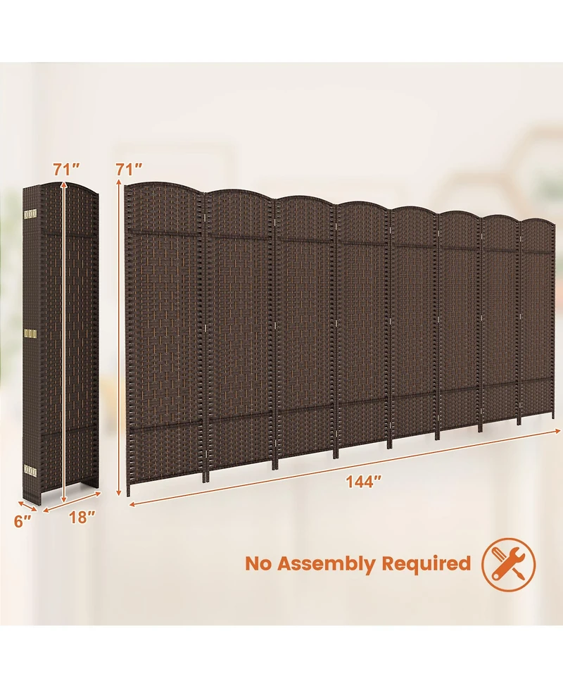 sumyeg 8-Panel Folding Room Divider with Handwoven Texture and Solid Wood Frame