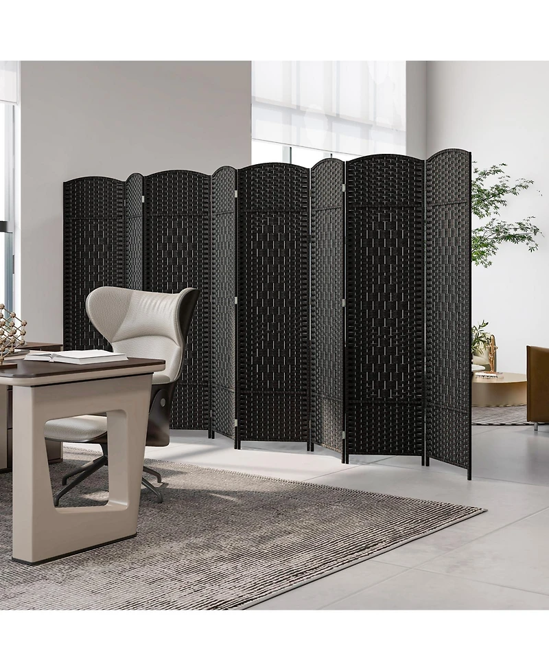 sumyeg 8-Panel Folding Room Divider with Handwoven Texture and Solid Wood Frame