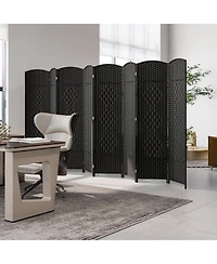 sumyeg 8-Panel Folding Room Divider with Handwoven Texture and Solid Wood Frame