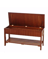 Flynama Cherry Solid Wood Storage Shoe Bench