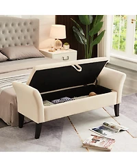 Flynama 51.5" Beige Milk Velvet Curved Arm Storage Bench