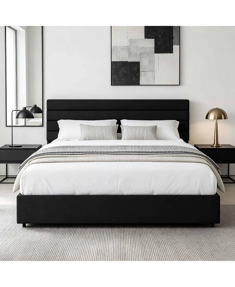 Velvet Bed Frame, Platform with 4 Drawers Tufted Headboard, Upholstered Bed, No Box Spring Needed