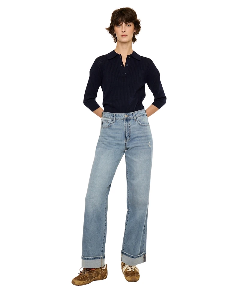 KanCan Women's Bellen Essentials High Rise Wide Leg Jeans