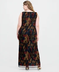 Connected Plus Metallic-Print Twist-Front Sleeveless Dress