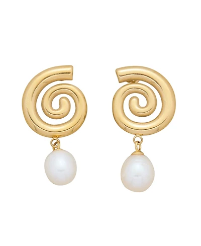 St. Moran Tarnish-Resistant Gold Natural Freshwater Imitation Pearl Swirl Statement Athena Earring