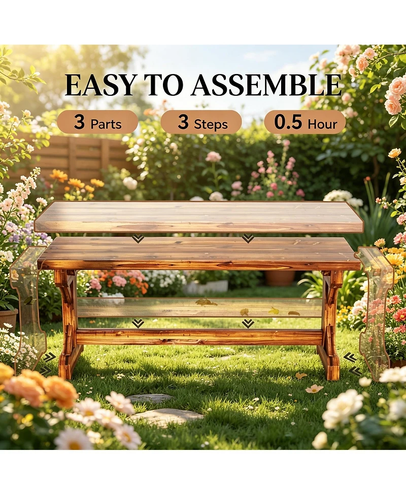 flynama Backless Outdoor Fir Wood Park Bench, 45" Wide