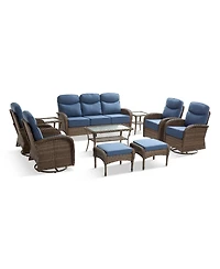 Pocassy Luxury Patio Furniture Set with Thick Cushion, Outdoor Couch and High Back Swivel Rocker Chairs, 10PCS Wicker Conversation