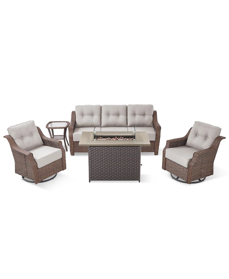 Pocassy 5-Piece Wicker Patio Conversation Set with Thick Cushions and Fire Pit Table