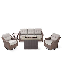 Pocassy 5-Piece Wicker Patio Conversation Set with Thick Cushions and Fire Pit Table