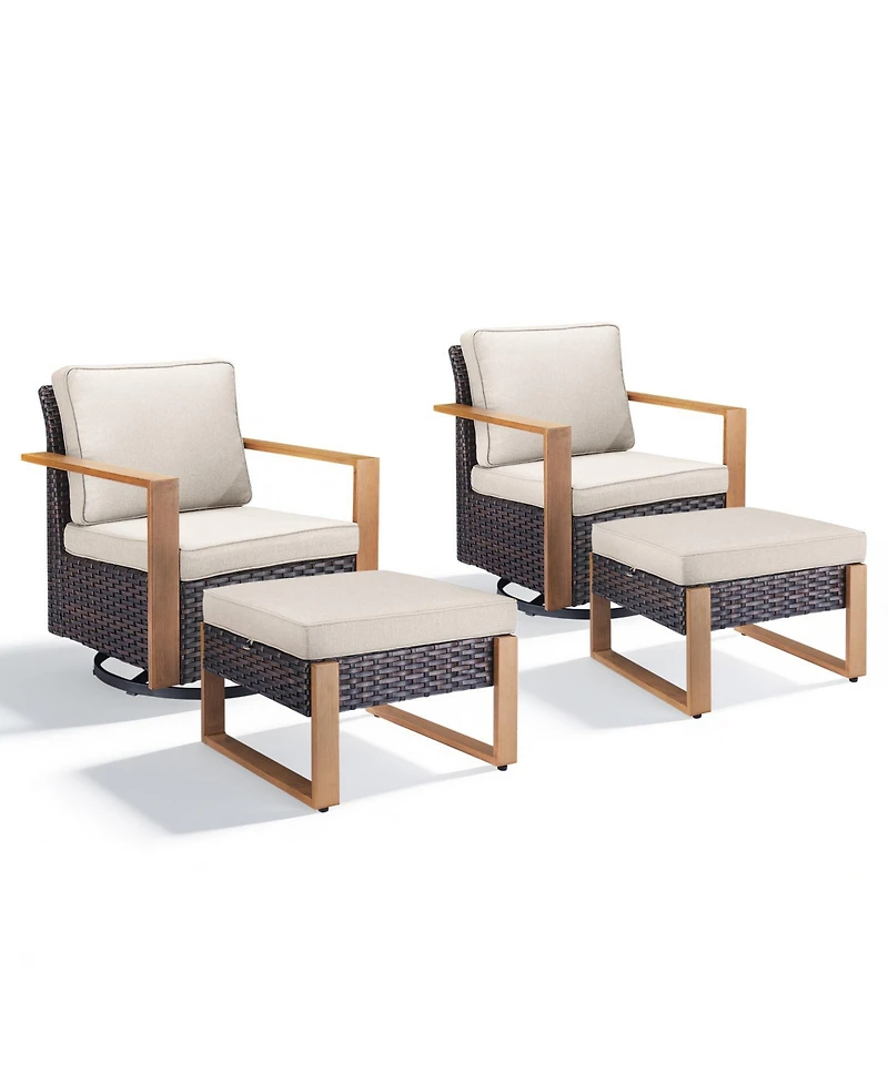 Pocassy 4 Pieces Patio Furniture Sets, Wicker Swivel Glider Chairs Set with 2 Ottoman, Outdoor for Outside Porch