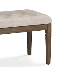 Flynama Small Tufted Ottoman Bench - Natural Linen Footstool with Carved Solid Wood Legs