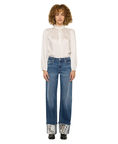 KanCan Women's Usa Juniors' Mid-Rise Wide-Leg Jeans