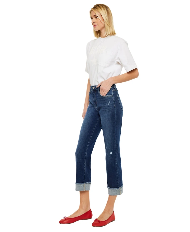 KanCan Women's High Rise Cropped Straight-Leg Jeans