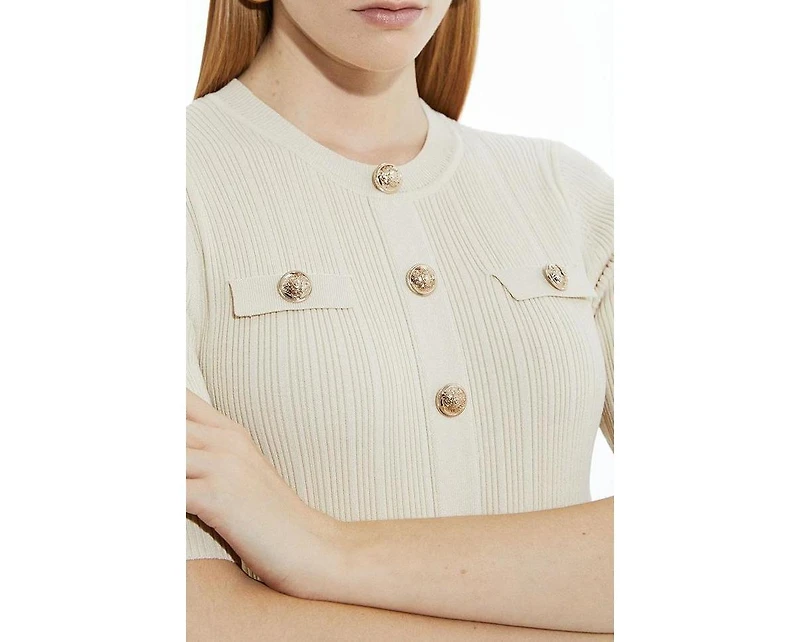 Karen Millen Women's Rib Knit Military Trim Maxi Dress