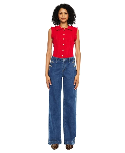 KanCan Women's Sol High Rise Wide Leg Trouser Jeans