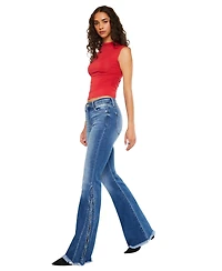 KanCan Women's Rila High Rise Flare Frayed Hem Jeans