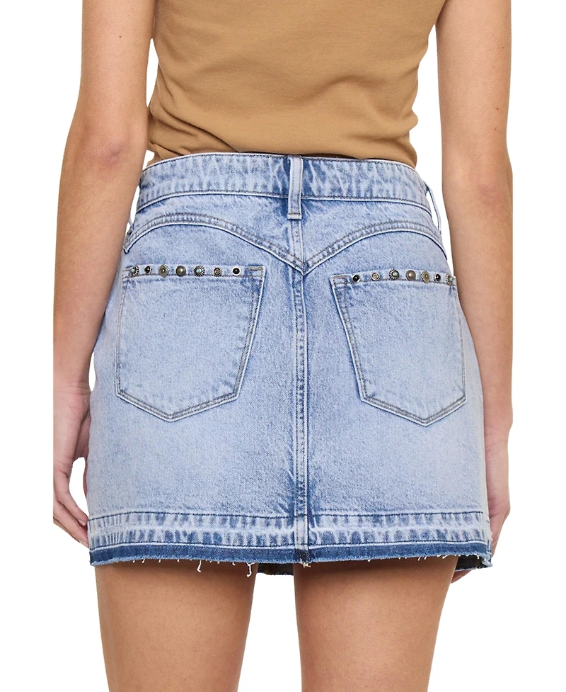 KanCan Women's Usa Mildred Mid Rise Western Studded Denim Skirt