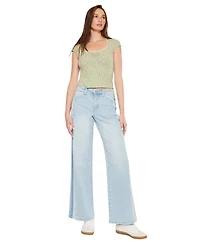 KanCan Women's High Rise Colorblock Wide Leg Jeans
