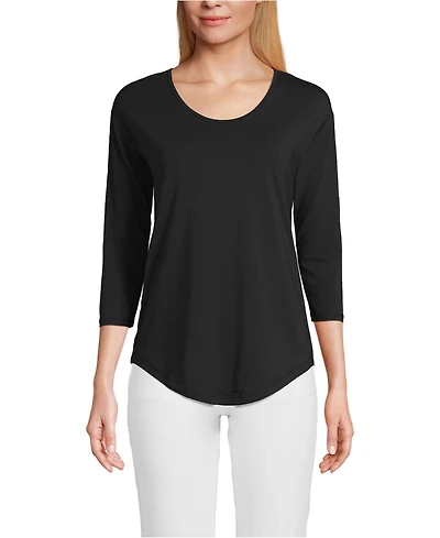 Lands' End Women's Petite 3/4 Sleeve Lightweight Jersey Shirttail Tee