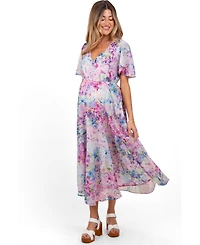 Pinkblush Floral Flutter Sleeve Maternity Midi Dress