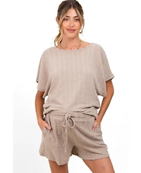 Pinkblush Maternity Taupe Textured Knit Dolman Sleeve Top Shorts Set