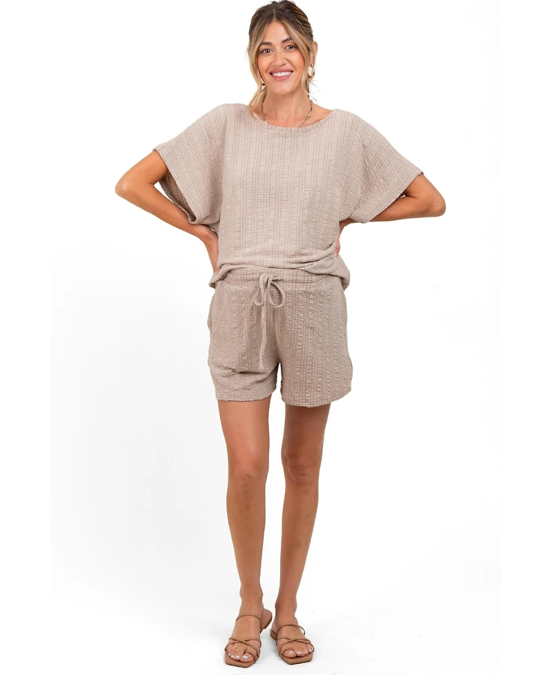 Pinkblush Maternity Taupe Textured Knit Dolman Sleeve Top Shorts Set