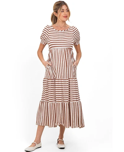 Pinkblush Maternity Striped Short Sleeve Tiered Maxi Dress