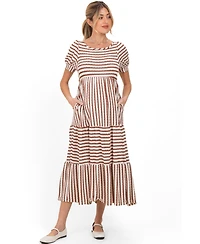 Pinkblush Maternity Striped Short Sleeve Tiered Maxi Dress