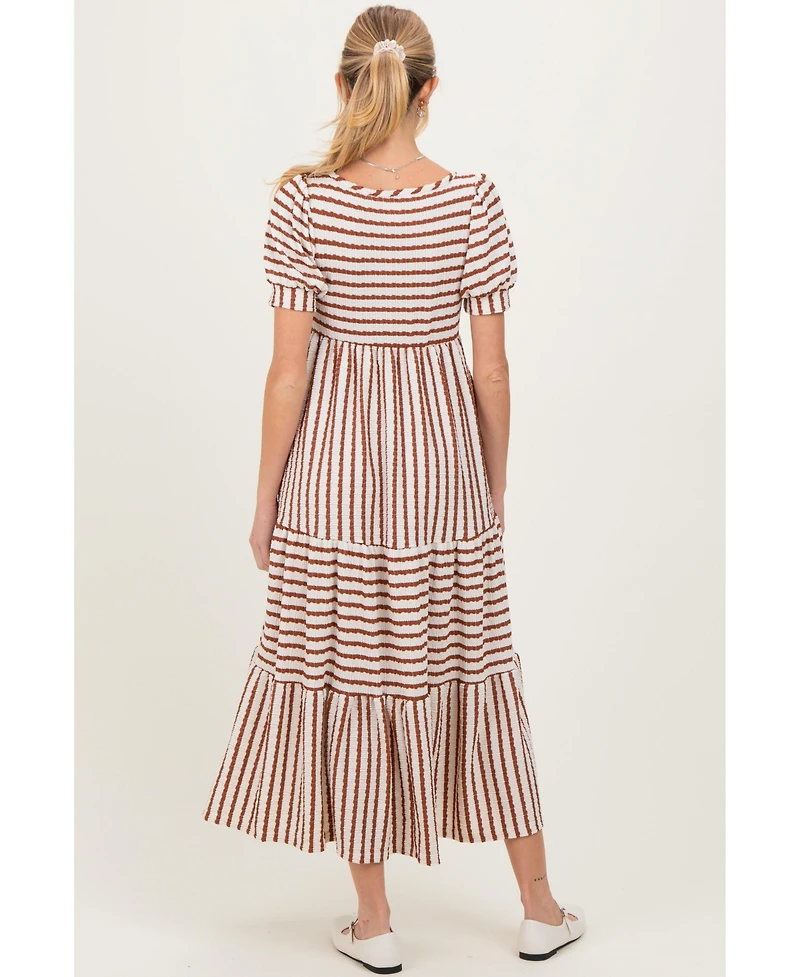 Pinkblush Maternity Striped Short Sleeve Tiered Maxi Dress