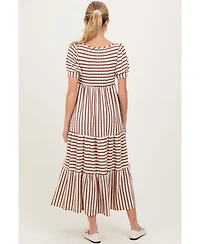 Pinkblush Maternity Striped Short Sleeve Tiered Maxi Dress