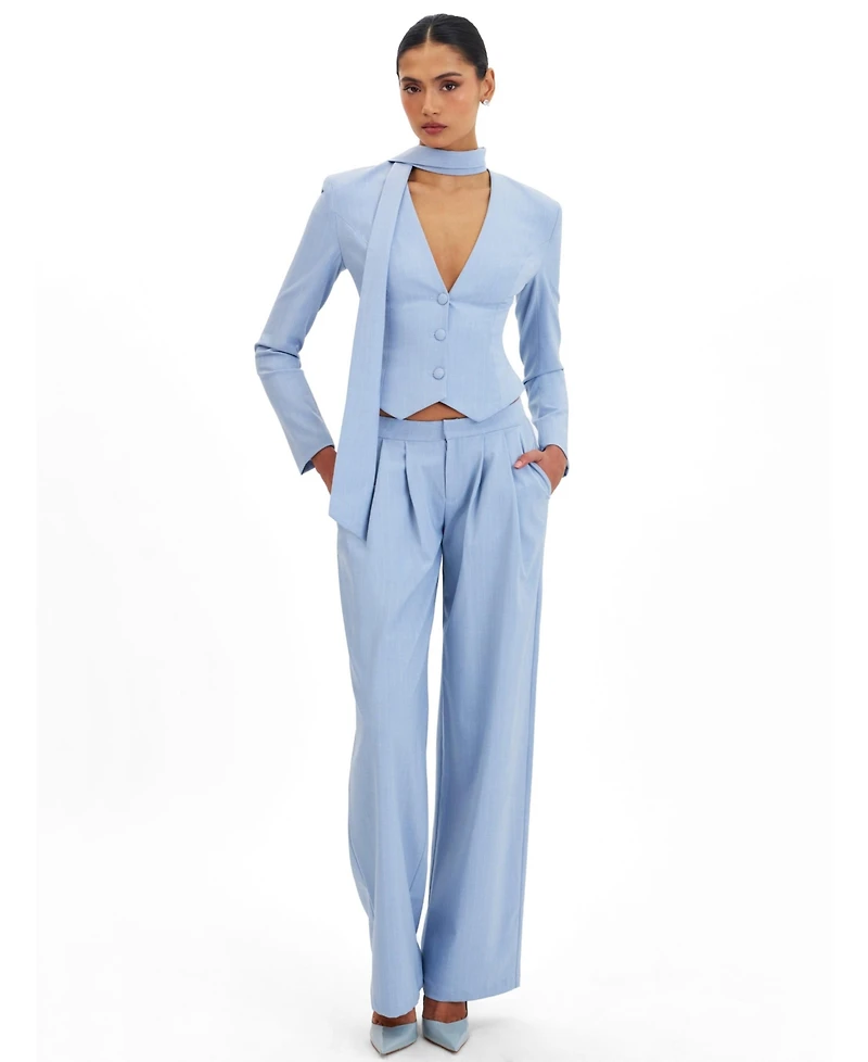 Miss Circle Women's Reva Sky Blue Pinstripe Single Pleat Pants