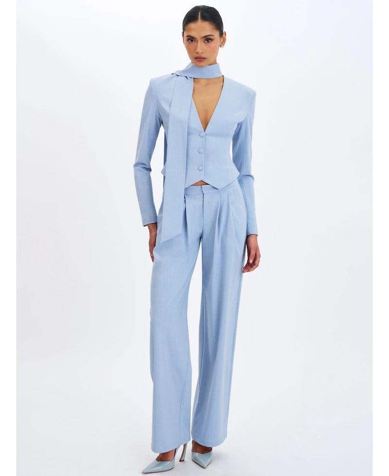 Miss Circle Women's Renley Sky Blue Pinstripe Peplum Blazer