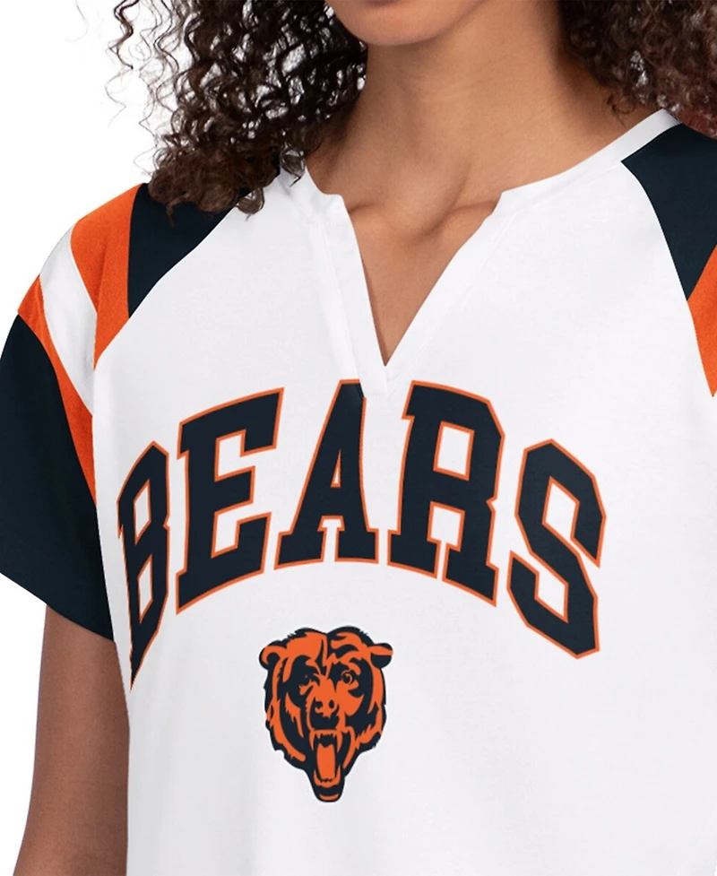 Starter Women's White Chicago Bears Game On Raglan Notch Neck T-Shirt
