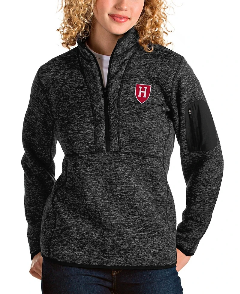 Antigua Women's Heather Black Harvard Crimson Fortune Half-Zip Pullover Jacket