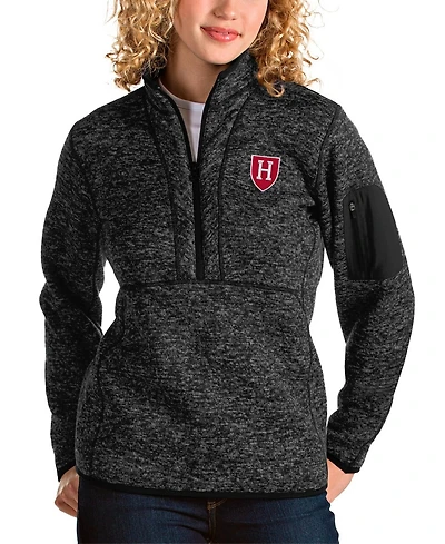 Antigua Women's Heather Black Harvard Crimson Fortune Half-Zip Pullover Jacket