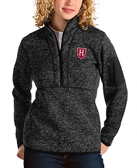 Antigua Women's Heather Black Harvard Crimson Fortune Half-Zip Pullover Jacket