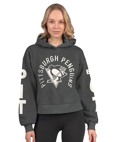 Starter Women's Heather Charcoal Pittsburgh Penguins Star Player Cropped Fleece Hoodie