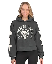 Starter Women's Heather Charcoal Pittsburgh Penguins Star Player Cropped Fleece Hoodie