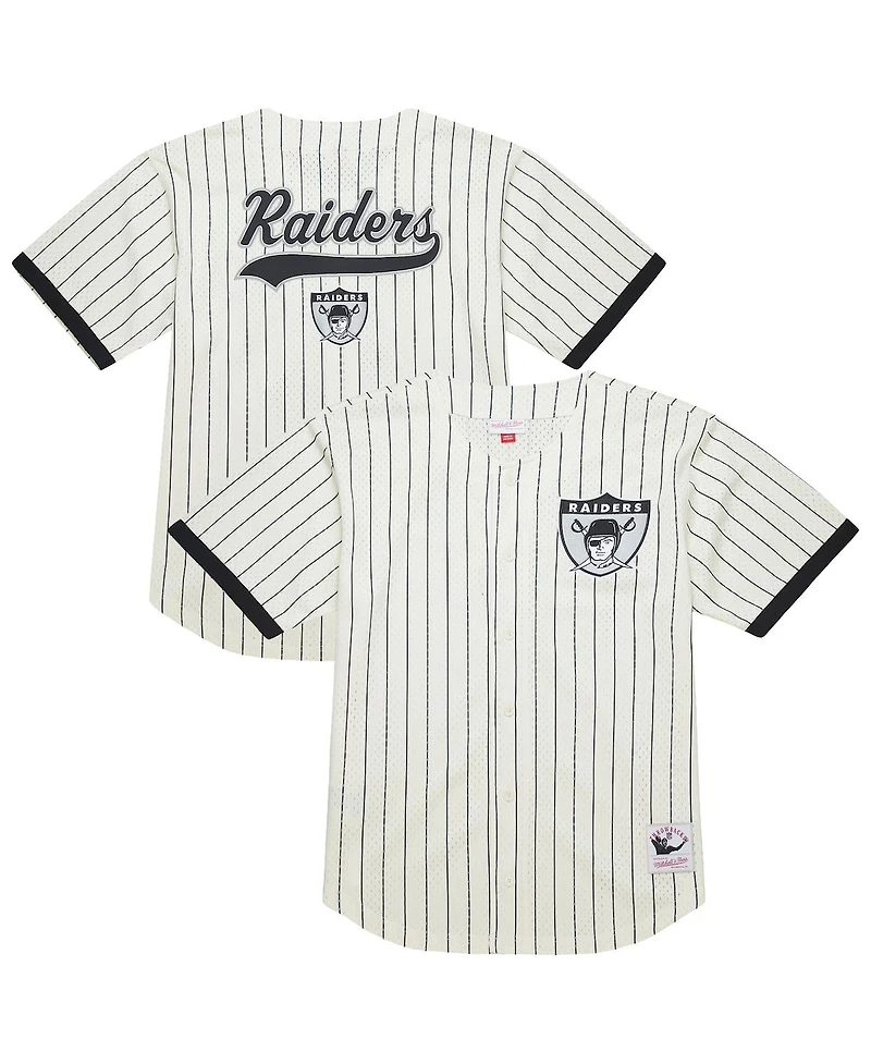 Mitchell & Ness Men's Cream Las Vegas Raiders Big Tall Heavyweight Mesh Button-Up Fashion Jersey